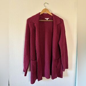Women's Burgundy Open Front Sweater